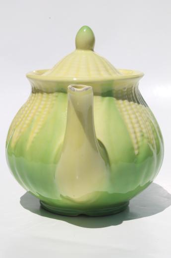 photo of vintage corn ware pottery teapot, Shawnee Corn King or Corn Queen tea pot #4
