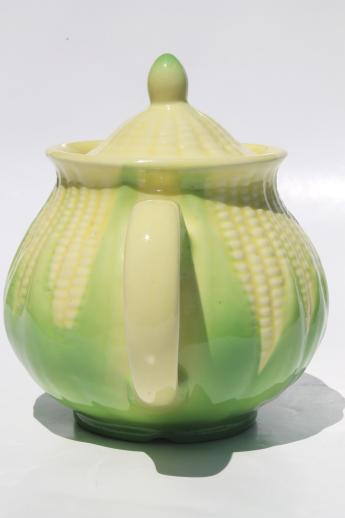photo of vintage corn ware pottery teapot, Shawnee Corn King or Corn Queen tea pot #5
