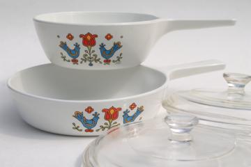 catalog photo of vintage corning ware, Country Festival blue bird friendship distlefink PA Dutch