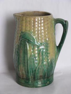 catalog photo of vintage cornware pottery, antique china ear of corn pitcher for milk/cream