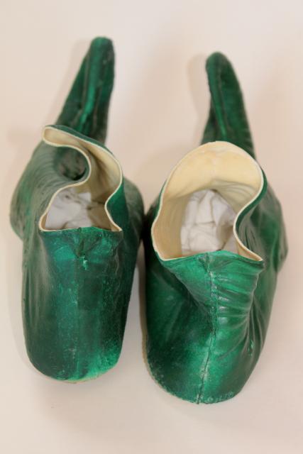 photo of vintage costume elf leprechaun gnome fairy tale dwarf shoes, green rubber slippers #4