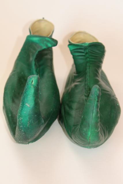 photo of vintage costume elf leprechaun gnome fairy tale dwarf shoes, green rubber slippers #6