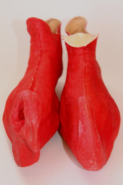 photo of vintage costume elf leprechaun gnome fairy tale dwarf shoes, red rubber slippers #5