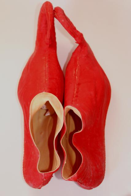 photo of vintage costume elf leprechaun gnome fairy tale dwarf shoes, red rubber slippers #9