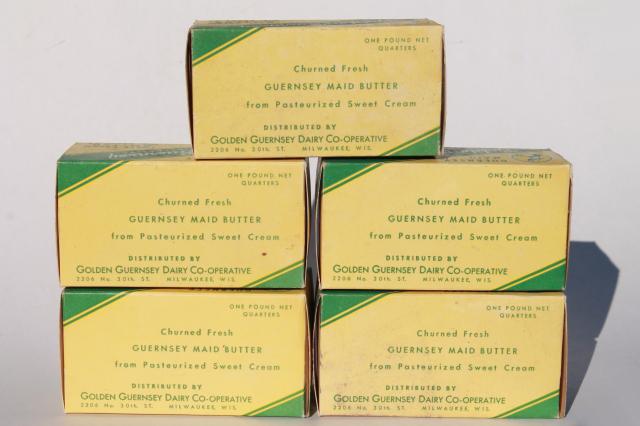 photo of vintage cottage cheese container & Golden Guernsey dairy butter boxes, retro food packaging #4