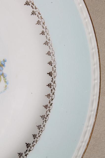 photo of vintage cottage chic shabby floral china dinner plates, aqua blue w/ flowers #4