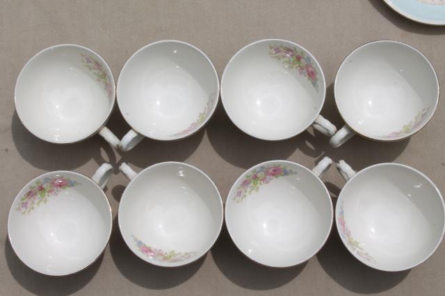 photo of vintage cottage chic shabby floral china tea cups & saucers, aqua blue w/ flowers #6