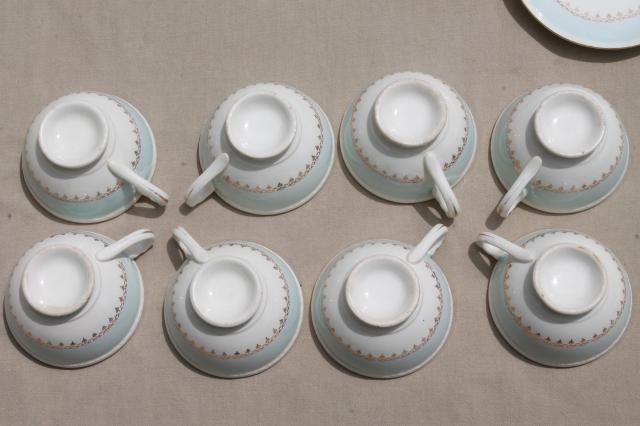 photo of vintage cottage chic shabby floral china tea cups & saucers, aqua blue w/ flowers #7