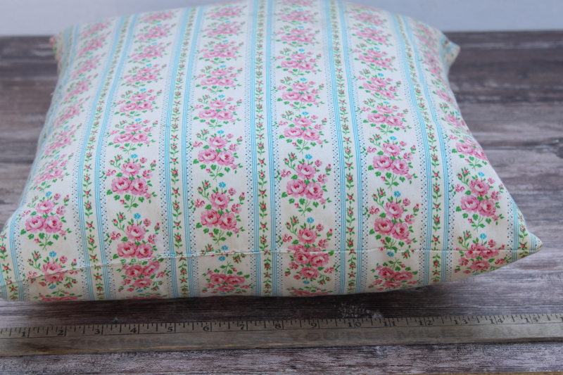 photo of vintage cottage cotton ticking pillow, girly floral stripe print fabric cushion w/ poly fill #2