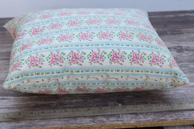 photo of vintage cottage cotton ticking pillow, girly floral stripe print fabric cushion w/ poly fill #3