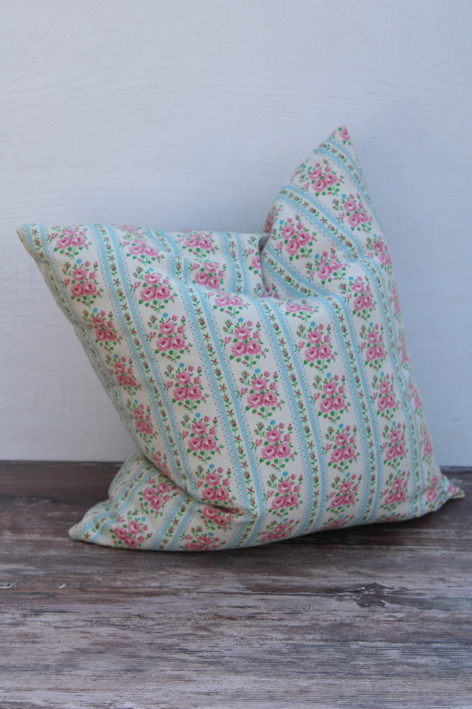 photo of vintage cottage cotton ticking pillow, girly floral stripe print fabric cushion w/ poly fill #4