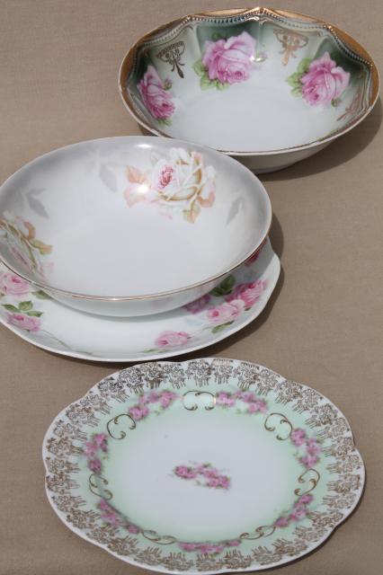 photo of vintage cottage roses china plates & bowls, tea party serving pieces hand-painted porcelain #1