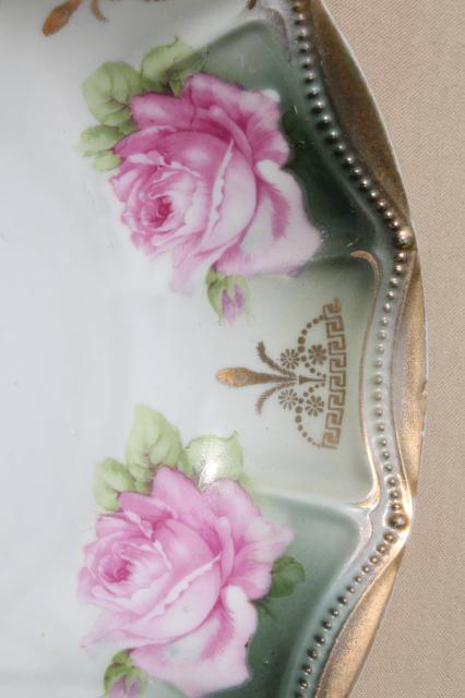 photo of vintage cottage roses china plates & bowls, tea party serving pieces hand-painted porcelain #3