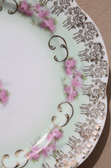 photo of vintage cottage roses china plates & bowls, tea party serving pieces hand-painted porcelain #6