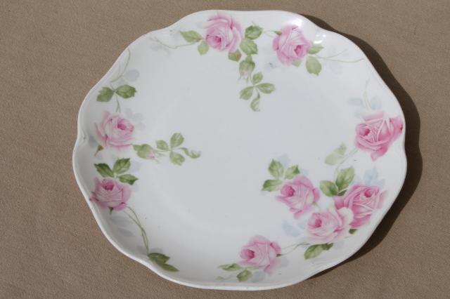 photo of vintage cottage roses china plates & bowls, tea party serving pieces hand-painted porcelain #7