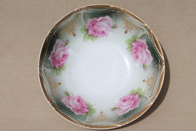 photo of vintage cottage roses china plates & bowls, tea party serving pieces hand-painted porcelain #12