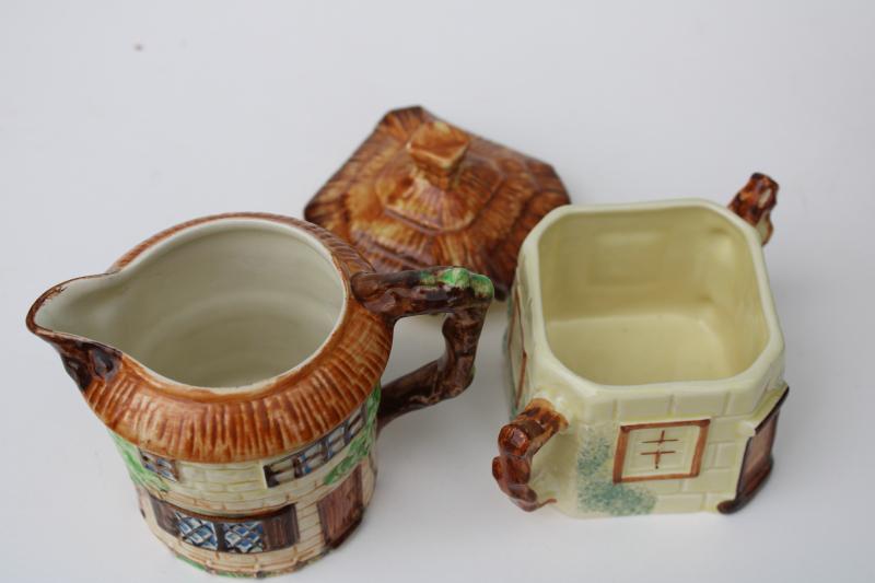 photo of vintage cottage ware pottery cream & sugar, English Tudor thatched cottages  #4