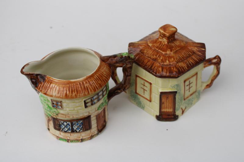 photo of vintage cottage ware pottery cream & sugar, English Tudor thatched cottages  #7