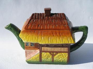 catalog photo of vintage cottageware, old Western Germany thatched cottage teapot
