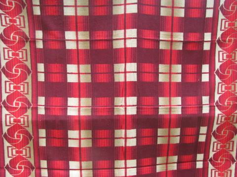 photo of vintage cotton Indian camp blanket, red & tan plaid, original label #3