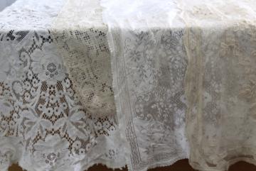 catalog photo of vintage cotton Quaker lace type table runners, white, ivory, ecru lace