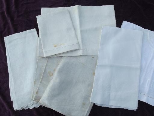 photo of vintage cotton and linen show towel lot, 8 assorted white on white towels #1