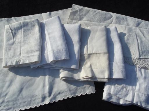 photo of vintage cotton and linen show towel lot, 8 assorted white on white towels #1