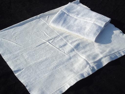 photo of vintage cotton and linen show towel lot, 8 assorted white on white towels #3