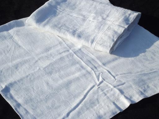 photo of vintage cotton and linen show towel lot, 8 assorted white on white towels #5