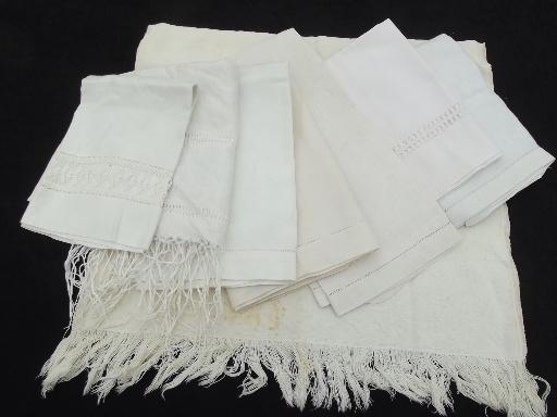 photo of vintage cotton and linen show towel lot, 8 assorted white on white towels #1