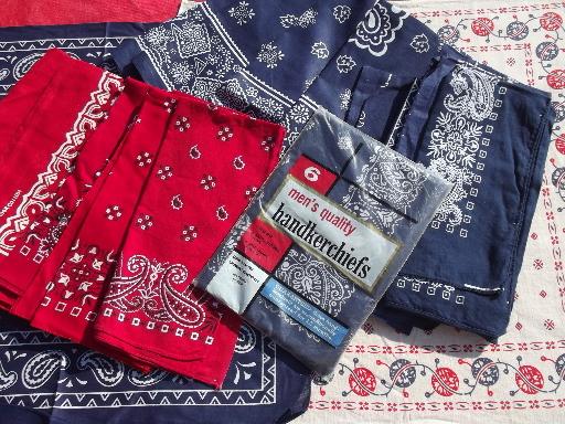 photo of vintage cotton bandana lot USA fast color red and blue hankerchief scarves #1