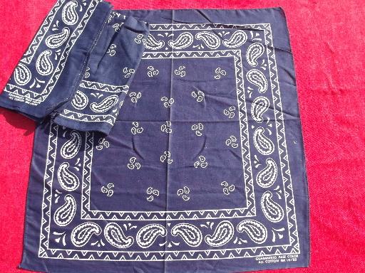 photo of vintage cotton bandana lot USA fast color red and blue hankerchief scarves #3