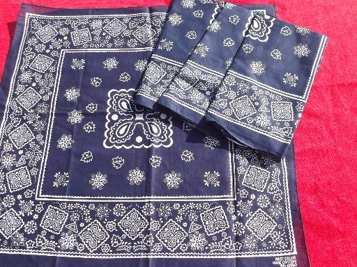 photo of vintage cotton bandana lot USA fast color red and blue hankerchief scarves #4