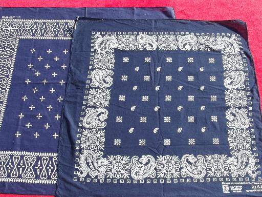 photo of vintage cotton bandana lot USA fast color red and blue hankerchief scarves #5