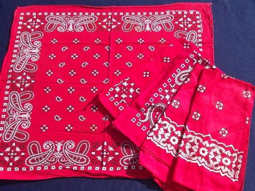 photo of vintage cotton bandana lot USA fast color red and blue hankerchief scarves #6
