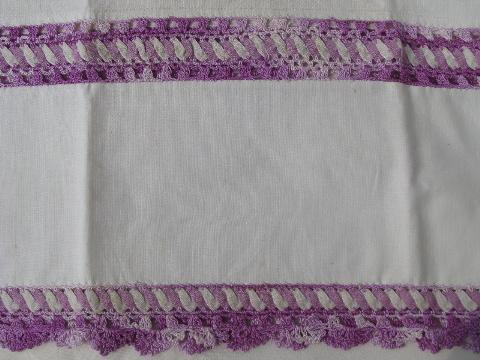 photo of vintage cotton bed linens, pillowcases & sheets w/colored crochet lace #6