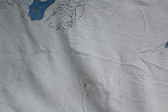 photo of vintage cotton bedspread or quilt top morning glory applique & french knots embroidery #7