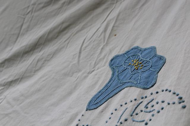 photo of vintage cotton bedspread or quilt top morning glory applique & french knots embroidery #8