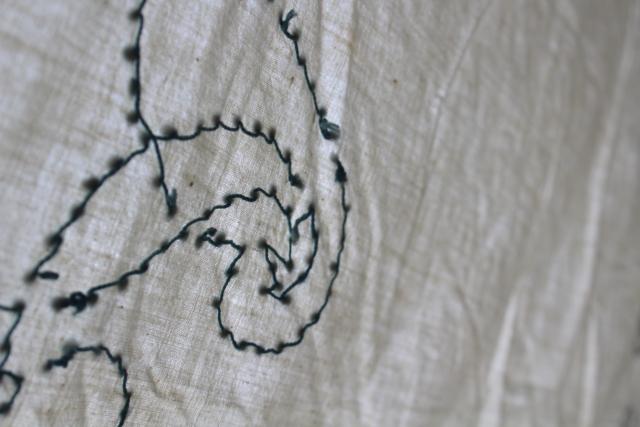 photo of vintage cotton bedspread or quilt top morning glory applique & french knots embroidery #10