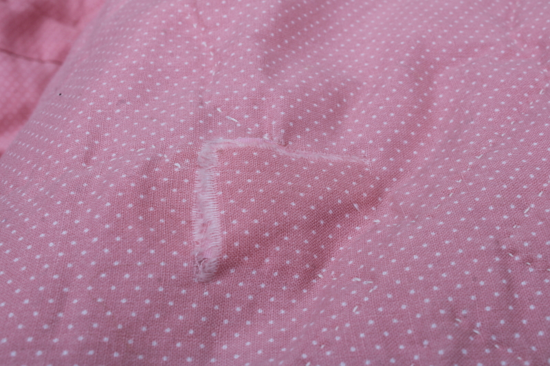 photo of vintage cotton bedspread, ruffled edge floral print w/ pink tulips applique quilt blocks  #10