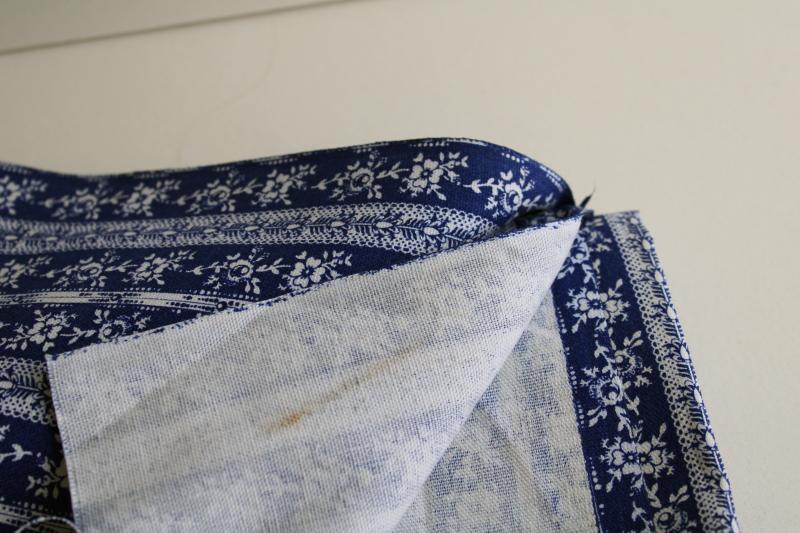 photo of vintage cotton broadcloth fabric, royal blue w/ white floral stripe print #2