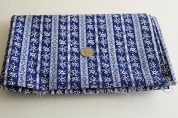 catalog photo of vintage cotton broadcloth fabric, royal blue w/ white floral stripe print