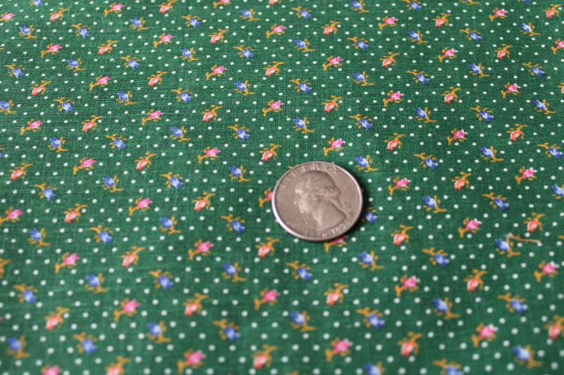 photo of vintage cotton calico fabric w/ tiny print dots flower sprigs on green, girly cottagecore  #1