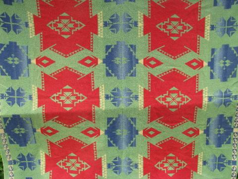 photo of vintage cotton camp blanket, Indian jacquard, green, blue, red #2