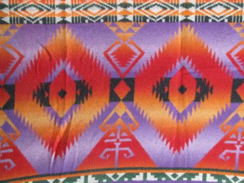 photo of vintage cotton camp blanket, Indian jacquard, purple w/ colors #3