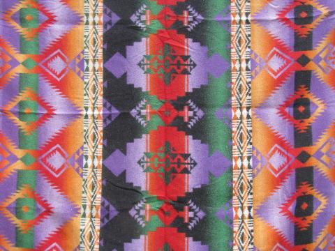 photo of vintage cotton camp blanket, Indian jacquard, purple w/ colors #4
