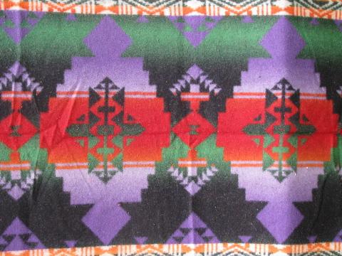 photo of vintage cotton camp blanket, Indian jacquard, purple w/ colors #5