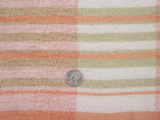 photo of vintage cotton camp blanket & crochet throw in sherbet plaid & orange #2