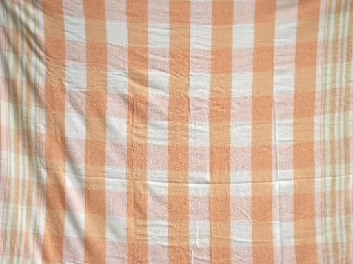 photo of vintage cotton camp blanket & crochet throw in sherbet plaid & orange #3