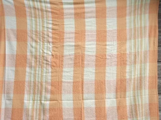 photo of vintage cotton camp blanket & crochet throw in sherbet plaid & orange #4